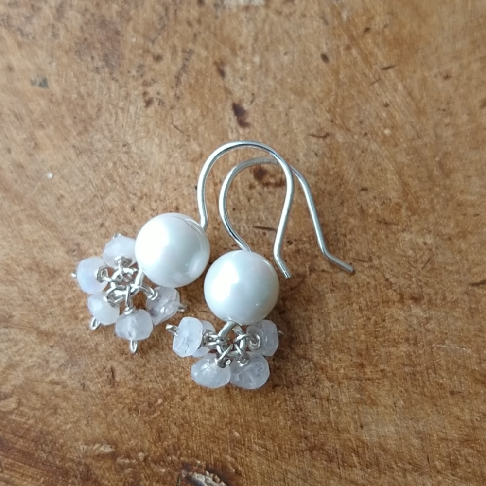 925 Sterling Silver Pearls Moonstone earrings
